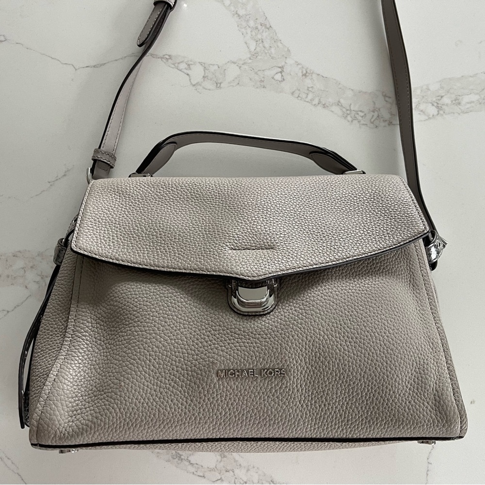 MICHAEL KORS Bristol Leather Satchel, Pearl Grey